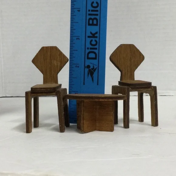 Vintage Miniature Wooden Dollhouse Furniture Sets 4 chairs & 2 round Tables - Picture 12 of 15